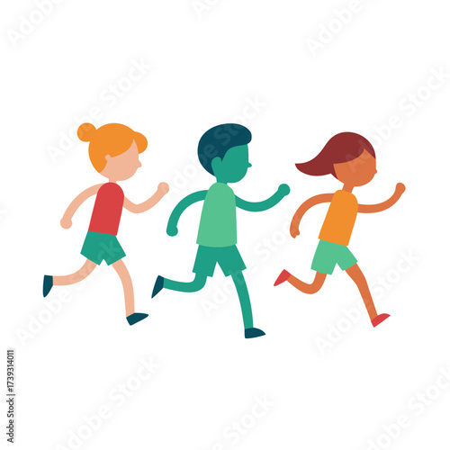 Diverse group of children running together in a race or for fun