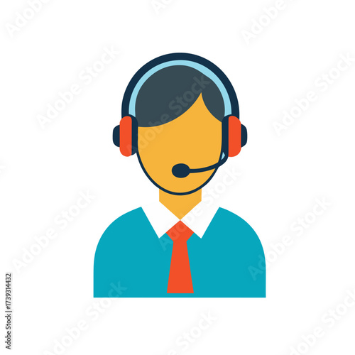Stylized icon of a customer service representative wearing a headset and tie
