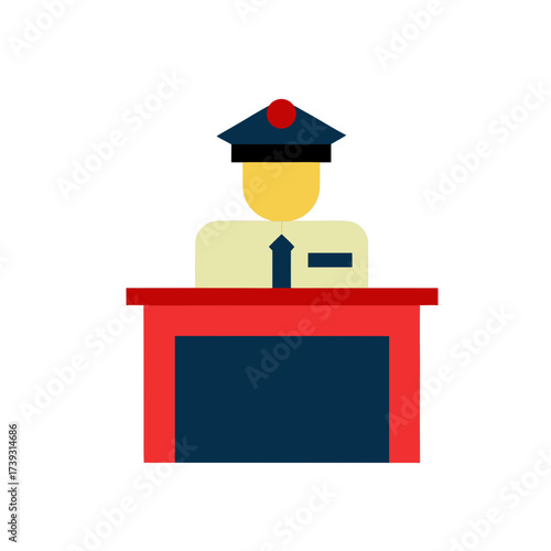 Flat design illustration of a security guard at a reception desk
