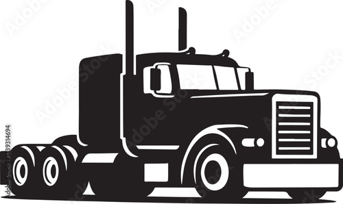 PrintClassic semi truck silhouette on white background