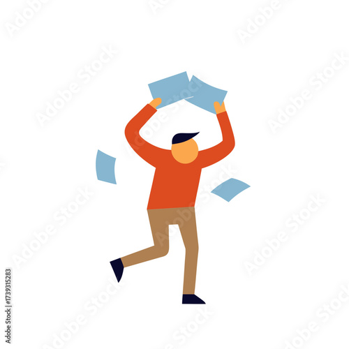 Frustrated man throws papers in the air in a moment of extreme stress