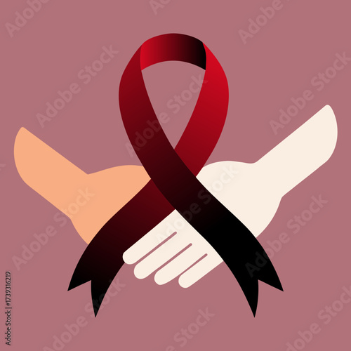 Two Hands Holding Red Ribbon Support Illustration