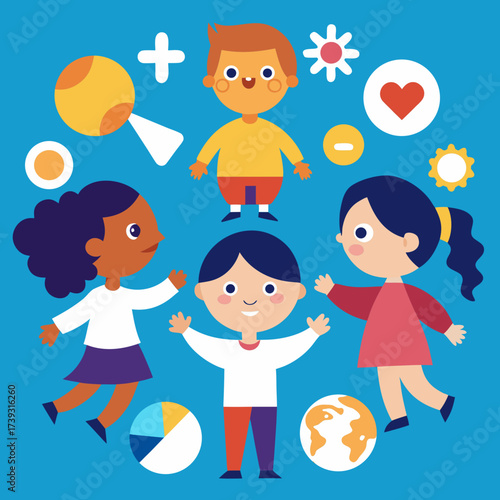 Children Playing Together With Cultural Symbols Art