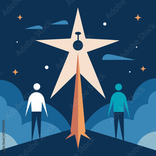 People Looking At Compass Star Direction Symbol