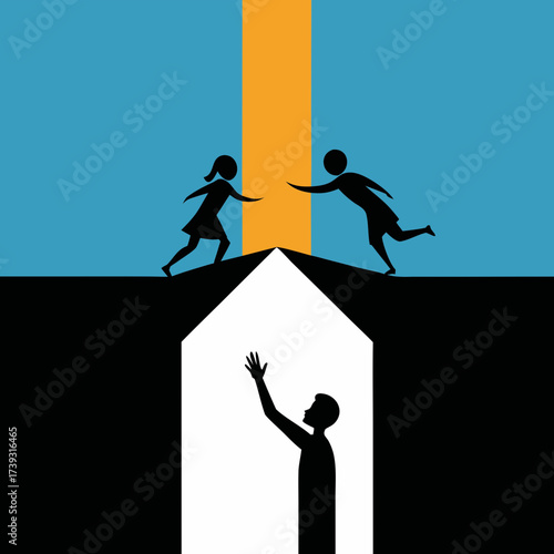 Silhouette Of People Helping And Supporting Each Other