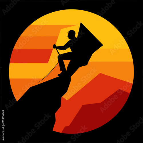 Climber Scaling Rock Face Mountain Adventure Scene