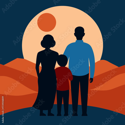 Family Hug Together At New Journey Destination