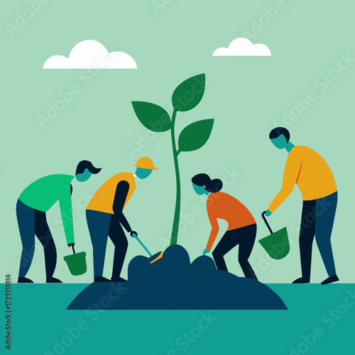 People Planting A Tree In Fresh Ground