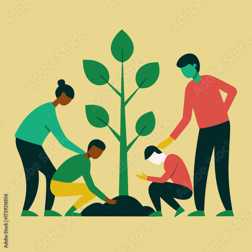 Community Planting Tree Together Growth Concept
