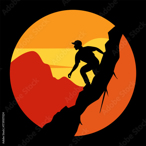 Mountain Climber Ascending Sheer Rock Face Alone