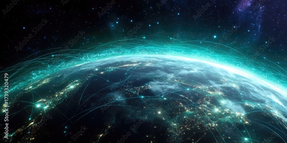 Obraz premium A digital rendering of Earth from space with glowing network
