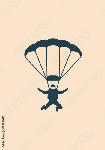 Man on parachute sports. Skydiving flat icon. Sign of parachutist jumper, sky diving logo. Extreme activity illustration - stock vector.