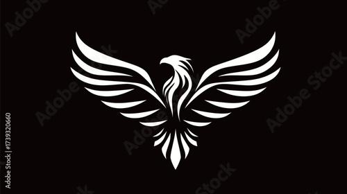 A striking phoenix silhouette showcases elegant wings and a powerful form, set against a black backdrop. This art piece captures strength and rebirth.