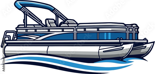 Pontoon Boat Sign Symbol Icon Logo Printable Vector Illustration.