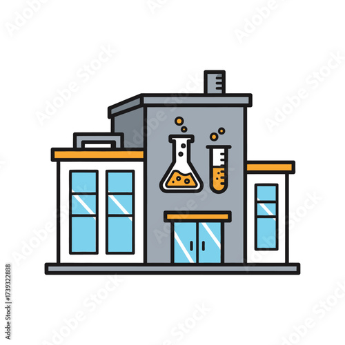 Science laboratory building isolated on white background research center with flasks on facade