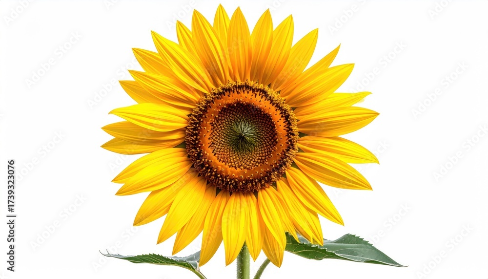 Fototapeta premium Bright yellow sunflower on white backdrop