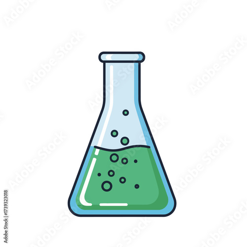 Erlenmeyer flask with green liquid isolated on white background chemical laboratory glassware icon