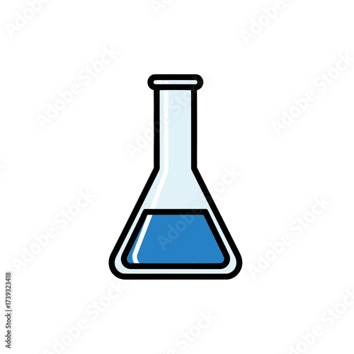 Illustration of a laboratory flask with blue liquid isolated on white background