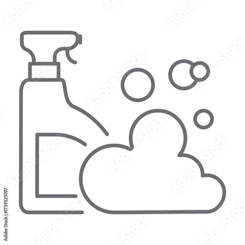 Spray with foam linear icon isolated on transparent background. Detergent spray bottle for cleaning, laundry, hygiene products. Simple outline cleaning liquid icon. Editable stroke.