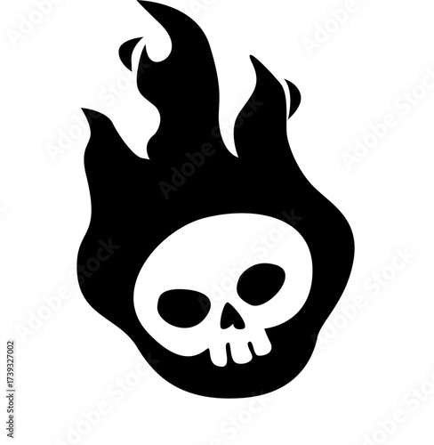 Illustration of a skull on fire