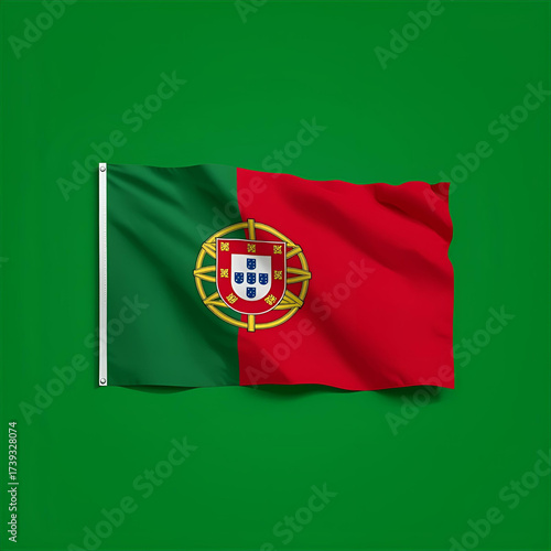 Portuguese Flag Waving Against Green Background A Symbol of National Pride and Identity