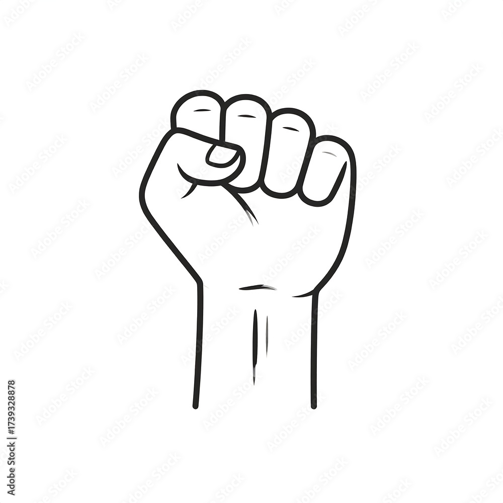 Obraz premium Stylized, black and white sketch of a raised, clenched fist