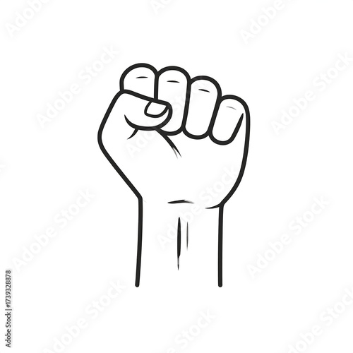 Stylized, black and white sketch of a raised, clenched fist