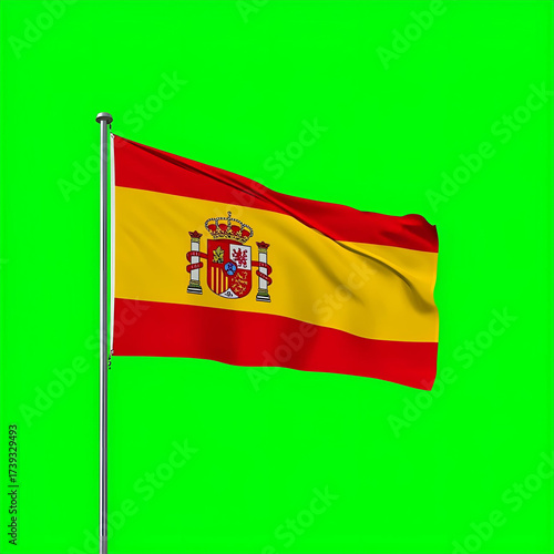 Spanish Flag Waving Against Green Screen National Symbol of Spain, Ready for Design