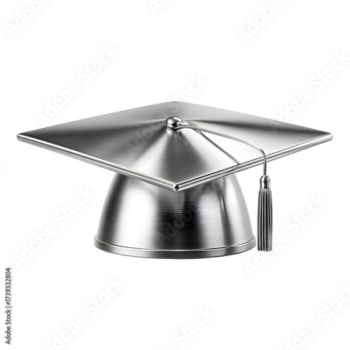 Metallic graduation cap rendered on transparent background
