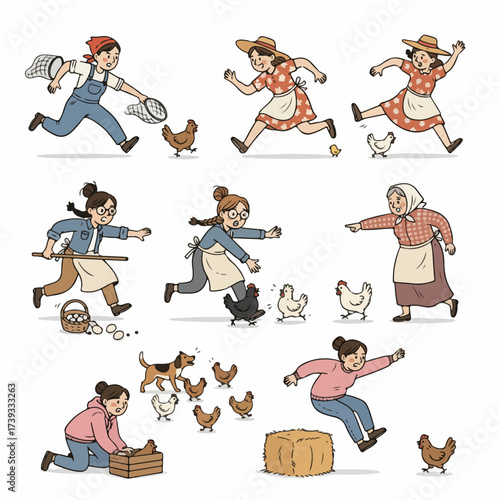 Baking process steps with women in aprons