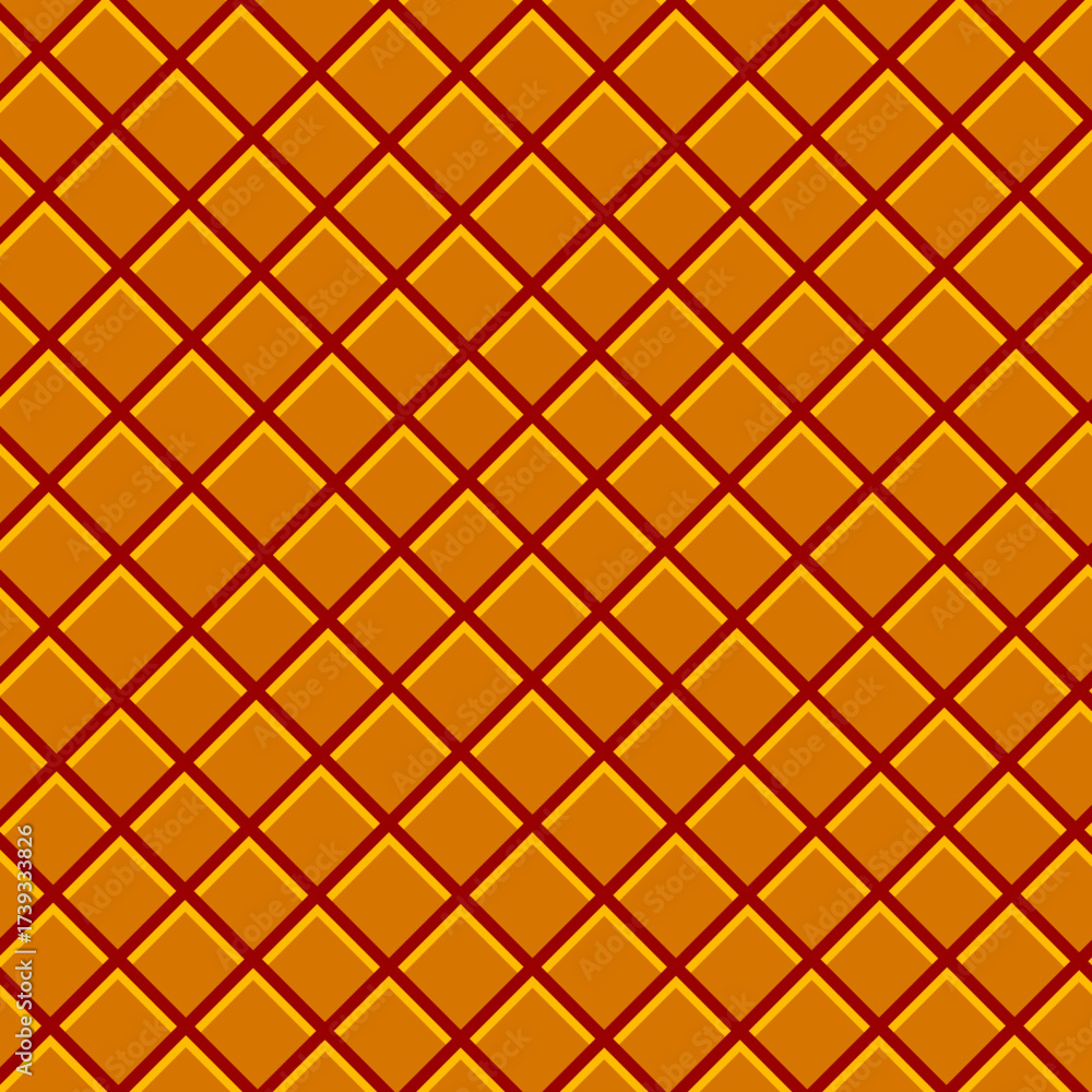 Fototapeta premium Seamless geometric pattern with orange and red diamond shapes forming a lattice-inspired design. Bold and modern repeating texture, perfect for wallpapers, textile prints, packaging,