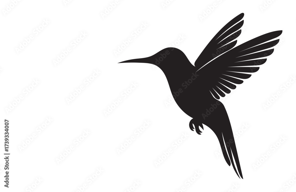 Fototapeta premium Hummingbird Silhouette Flying Vector Isolated on White Background