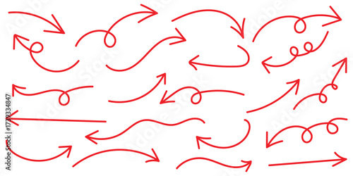 Hand drawn arrow vector icons set. sketch arrow design . Hand Drawn Swirly Arrows Collection. Thin Line Doodle. 