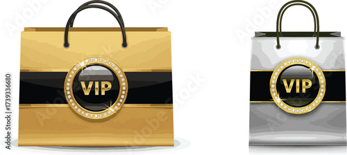VIP Shopping Bags in Gold and Silver with Diamond Trim | Exclusive Loyalty Program Rewards and Luxury Retail Concepts