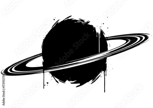 Stylized planet Saturn with rings on an orange background, vector illustration 
