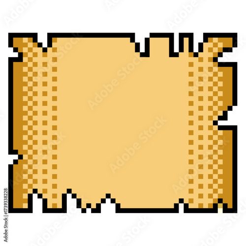 Pixel old paper vector. Ideal for documents, history, and retro themes. This digital graphic represents a vintage scroll or aged document with a distinct pixelated aesthetic.