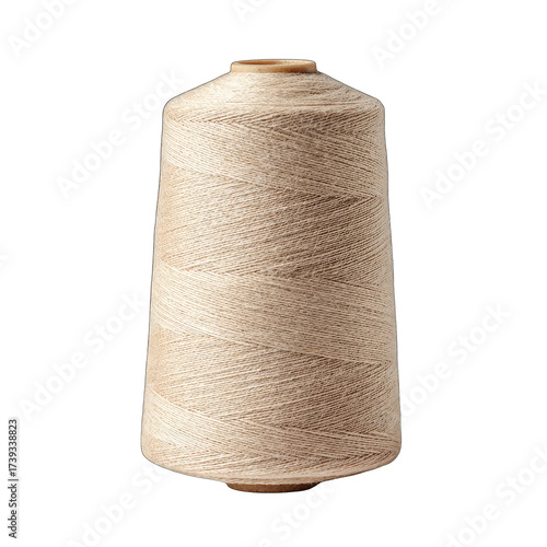 Spool of tan yarn, tightly wound on a cone