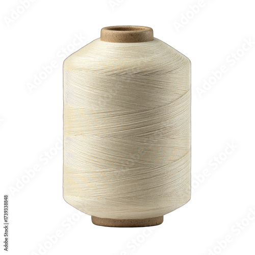 Cream-colored thread spool; smooth, textile wound tightly