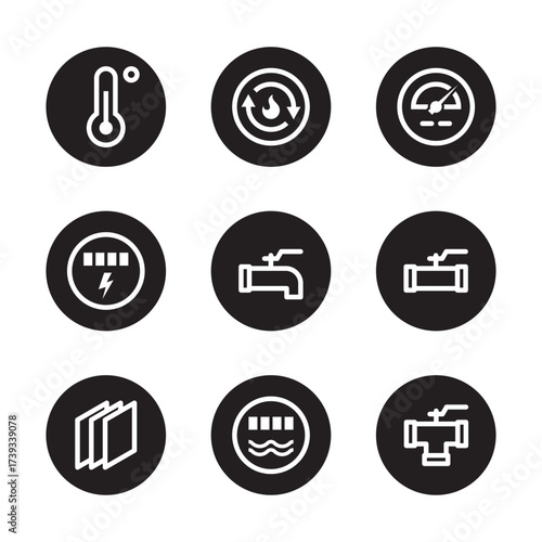 Monitoring and optimizing energy networks icons set