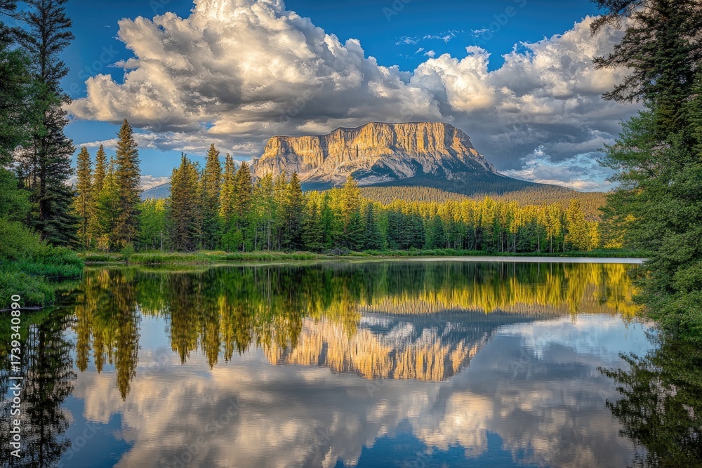 Fototapeta premium Serene mountain lake reflected in calm water
