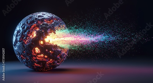 Cosmic Energy Orb - Multicolored Particle Burst AI-Generated for Sci-Fi Visuals, Tech Presentations