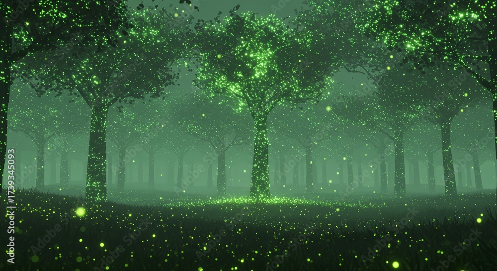 Obraz premium Enchanted Emerald Forest - Bioluminescent Magic AI-Generated for Fantasy Games, Meditation