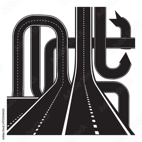Road Direction and Highway Intersection Vector Illustration with Arrows