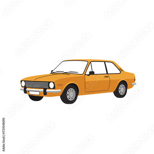 Classic retro orange coupe automobile from the 1970s side view isolated isolated on white background
