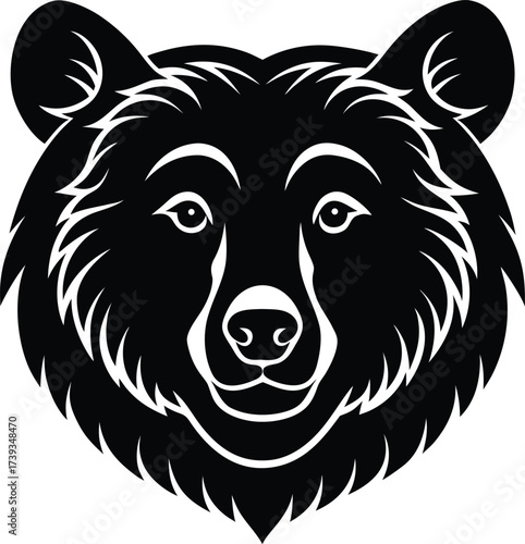 Black vector illustration of a lion head mascot tattoo drawing with a wild grizzly fur silhouette