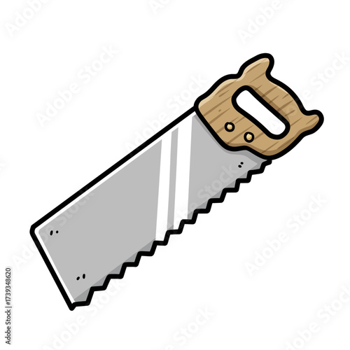 A classic wooden hand saw tool for construction and carpentry work isolated on white background