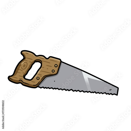 Antique wood hand saw tool for carpentry and woodworking projects with sharp teeth isolated on white background