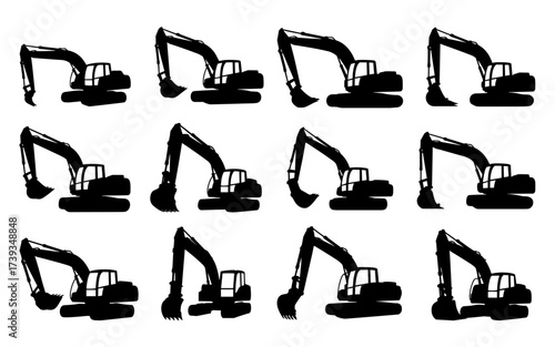 Excavator Silhouette Set Collection Vector Illustration