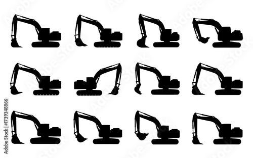 Excavator Silhouette Set Collection Vector Illustration