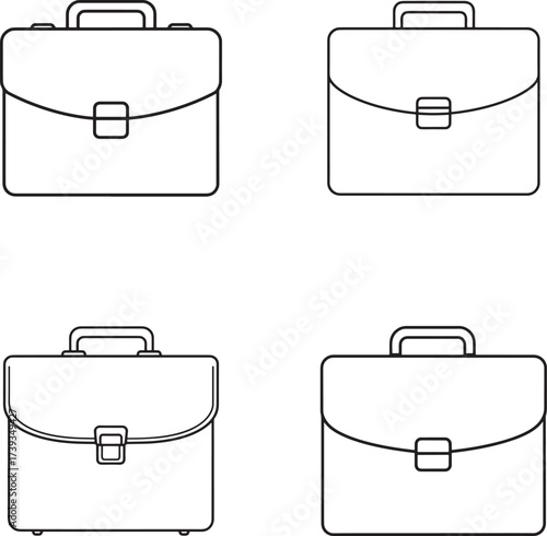 Four stylized outline illustrations of classic briefcases for business and professional use